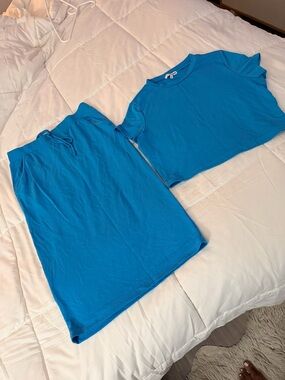 Bright Blue Two-Piece Tee and Skirt Set